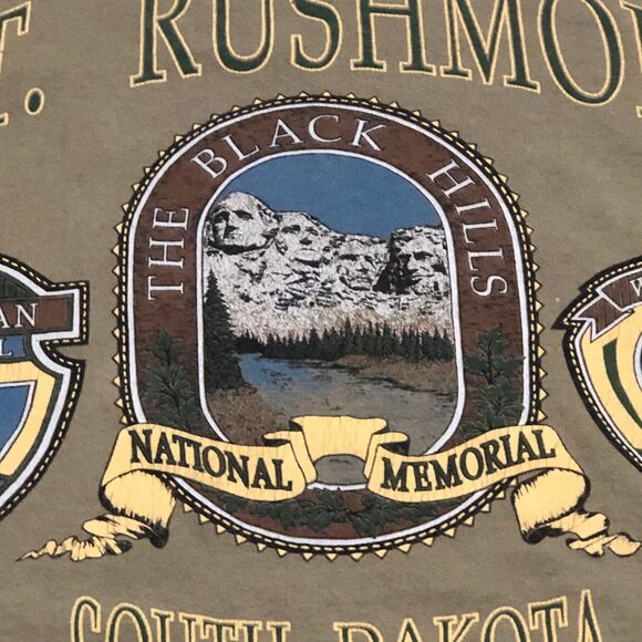 Vintage Mt. Rushmore S.D. Graphic Crew Neck T-Shirt w/Mixed Fabrics 1990s SZ L - Picture 3 of 11